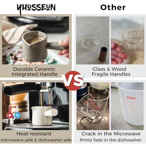 Espresso Measuring Cup, Ceramic Espresso Cup Double Spouts Expresso Shots Cup with Handle, Espresso Accessories, 3 Oz/ 90 Ml, White - color: White