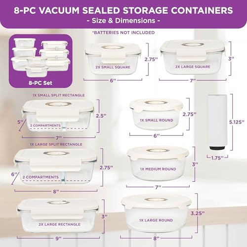 HOLDN’ STORAGE Vacuum Food Storage Containers, Set of 8 Glass Containers & Electronic Pump - Keep Food Fresh Longer, BPA-Free Glass, Leak-Proof, Ideal for Meal Prep, Marinating - size: Set of 8: Electronic Pump