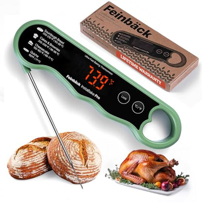 Pro Instant Read Food Thermometer for Cooking Sourdough Bread Baking | Rechargeable Rotating Screen | Digital Meat Thermometer Kitchen Gadget Grill Accessories | Water-Resistant (Olive Green)