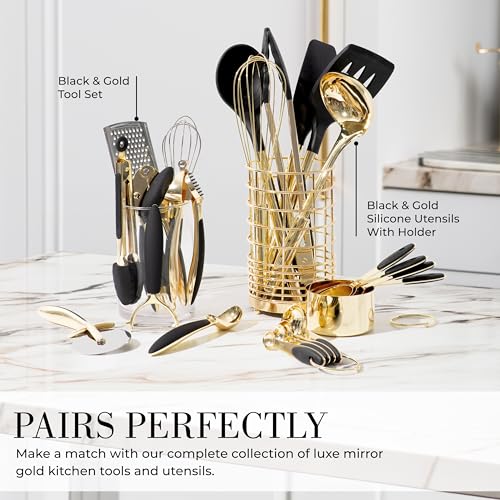 Styled Settings Black and Gold Measuring Cups and Spoons Set - 8PC Stainless Steel Measuring Spoons and Cups Set for Precise Baking & Cooking - Stylish Black and Gold Kitchen Accessories - color: Black