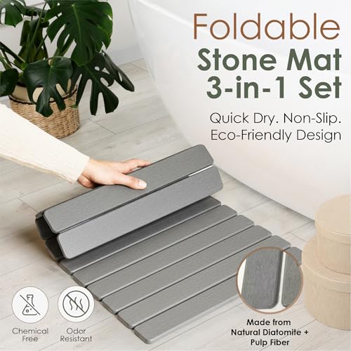 Large Stone Dish Drying Mat for Kitchen Counter, Foldable Quick Dry Stone Dish Mat, Diatomaceous Earth Water Absorbing Pad for Plate Utensils Rack Bottles, Any Countertop (Dark Gray 24"×16" & 2*8"x4") - color: Dark Gray
