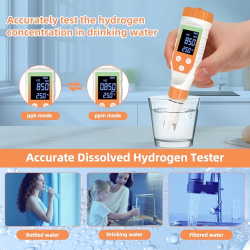 7-in-1 Hydrogen Water Tester, Digital pH TDS EC ORP Salt Temp Meter for Drinking Water, Filtered Water, Juice, Coffee, Hydrogen-Rich Water Bottle Tester