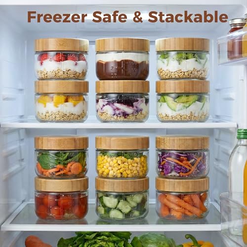 6oz Glass Jars with Airtight Lids - 4 Pack Overnight Oats Containers with Bamboo Lids, Small Food Containers with Measurement for Yogurt, Salad, Chia, Wide Mouth Mason Jar with Lid for Food Storage - color: 6oz - 4 Pack