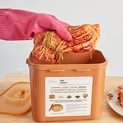 Crazy Korean Cooking Premium Kimchi, Sauerkraut Fermentation and Storage Container with Inner Vacuum Lid, Sandy Brown, 0.9 gallon (3.4 L) (0.9 Gal (3.4L) 1 PACK) - size: 0.9 Gal (3.4L) 1 PACK
