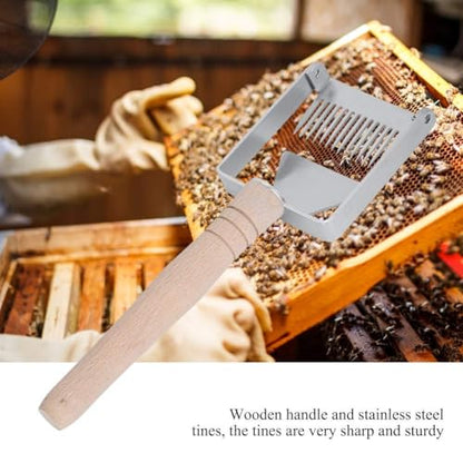 Honeycomb Honey 304 Stainless Steel Scraper Rust-Proof Beekeeping Tine Supplies Uncapping Fork Hive Wooden Handle Gardening Hand Tools