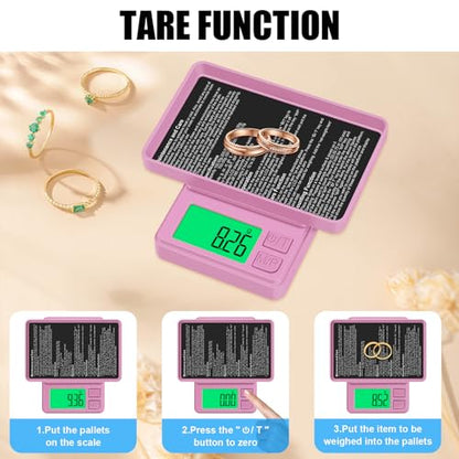 Diyife 1000g Digital Pocket Gram Scale 0.01g Accuracy, Mini Jewelry Scale with Protective Cover, 7 Units, Tare Function, LCD Display, Suit for Jewelry, Powder, Pink - color: Pink
