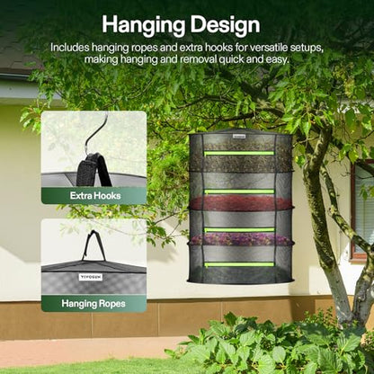VIVOSUN 4-Layer Mesh Drying Rack Hanging Design with Green Zippers for Dehydrating, Indoor and Outdoor Pruning Shears Included - size: 4 Layer, style: 1 Pack