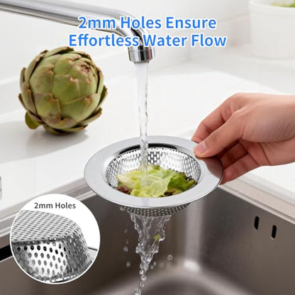 Chefbee Kitchen Sink Drain Strainer - 4 Pack Stainless Steel Sink Drain Cover Filter Food Catcher Basket with Wide Rim 4.4”, Kitchen Accessories