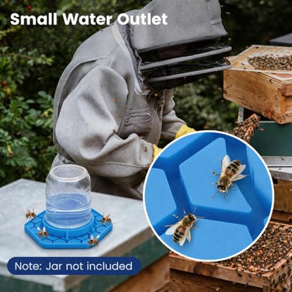 2 Pack Bee Watering Station for Garden, Blue Bee Feeder and Waterer Compatible with Regular & Wide Mouth Canning Jars(Jar Not Included), Small-Hole Honeycomb Tray Honey Bee Feeder for Outside