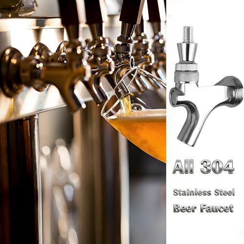 4 Sets All 304 Stainless Steel Beer Tap Faucet Kit - Draft Beer Dispenser with Handle, Spout Cover & Cleaning Brush for Kegerator Home Bar (All Stainless Steel Construction) (4)