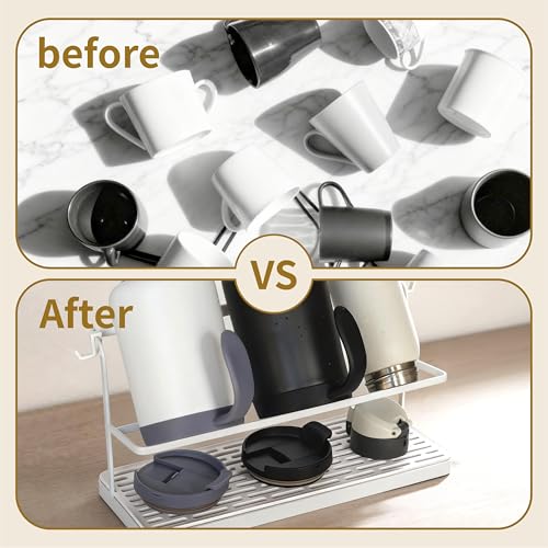 2-Tier Water Bottle Drying Rack for Countertop - Large Carbon Steel Cup Mug Organizer with Removable Drain Tray (White) - color: White