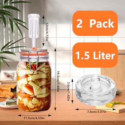 Fermentation Kit,1.5 Liter Fermentation Jar with Fermenting Weights and Airlocks,Large Pickle Jar for Sauerkraut,Pickling