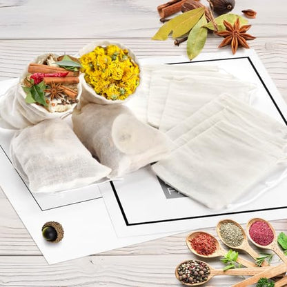 36PCS Drawstring Muslin Bags, 3x4In Reusable Empty Tea Bag for Loose Tea, Natural Cotton Unbleached Cheese Cloth Bag, Spice Bags for Filtering Cooking Soups/Herbs/Herbal Tea/Cold-Brewed Coffee