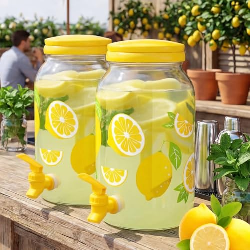 Havawish 2 Pcs 1 Gallon Plastic Beverage Dispenser with Spigot Clear Summer Kitchen Fridge Drink Dispenser for Parties Lemonade Juice Tea Beer Cold Water(Yellow,Circular Column) - color: Yellow, style: Circular Column