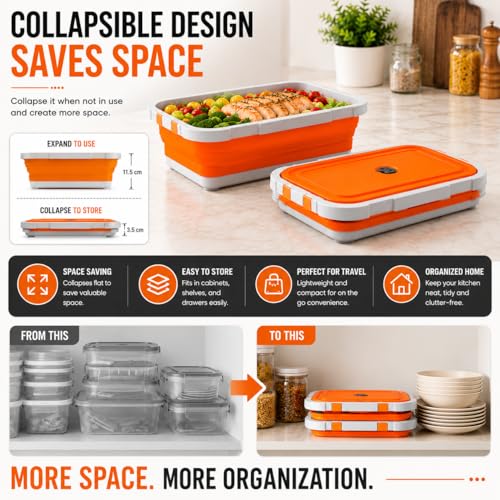 2-Pack XL 16L BBQ Prep Tub - 3-in-1 Collapsible Food Prep Tub with Cutting Board, Lid & Strainer, Marinate, Prep & Drain, Foldable Container for Outdoor Cooking, Camping, BBQ & Kitchen Use