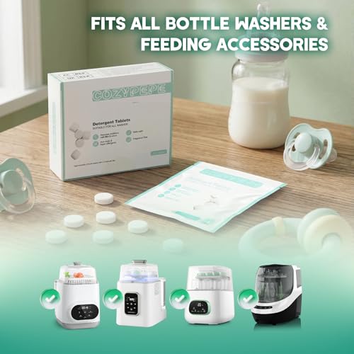 Baby Bottle Washer Detergent Tablets, 90 Count Fast-Dissolving Gentle Formula, Removes Milk Residue Grease & Odor, Compatible with All Brands, for Washer Sterilizer Dryer