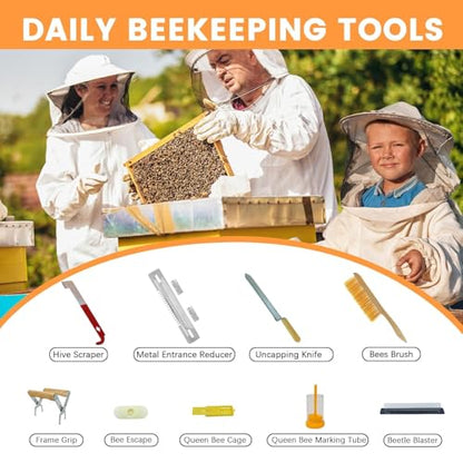 Bee Hives and Supplies Starter Kit Hand Painted 8 Frame Beehive Starter Kit All Beginners Kit Includes Beekeeping Supplies Tool Set and Cowboy Beekeeper Hat with Veil