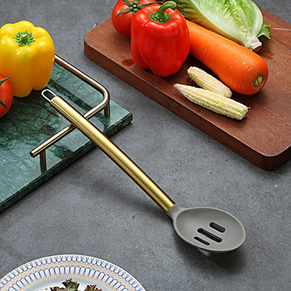 Berglander Non-stick Silicone Slotted Spoon, Titanium Gold Plated Handle, Basting Spoon, Dishwasher Safe, Easy to Clean - style: d. Slotted Spoon