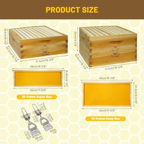 Beehive/Langstroth 10 Frame bee Box/bee Hives Boxes Starter kit with 100% Beeswax Includes Beehive Frames and Beeswax Coated Foundation Boards(1 Deep Boxes & 1 Medium Boxes)