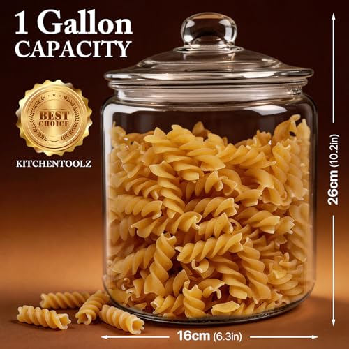 Masthome 1 Gallon Glass Cookie Jar with Airtight Lid, Large Clear Glass Storage Canister, Wide Mouth Food Storage Container for Pantry, Kitchen, Flour, Sugar, Pasta, Cookies, Candy, Dog Treats - color: Cookie Jar