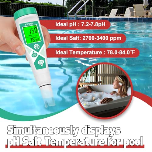 YINMIK Pool pH Salt Tester, Digital Salinity Meter for Saltwater Pool, Simultaneous Display Salt pH TDS for Koi Pond, Reef Tank, Aquarium, Hydroponic PPM pH EC Reader, Hydrometer with S.G. Card - color: Blue