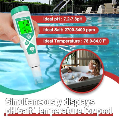 YINMIK Pool pH Salt Tester, Digital Salinity Meter for Saltwater Pool, Simultaneous Display Salt pH TDS for Koi Pond, Reef Tank, Aquarium, Hydroponic PPM pH EC Reader, Hydrometer with S.G. Card - color: Blue