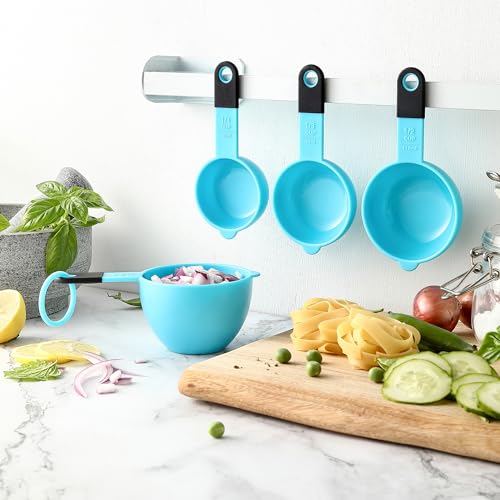 Spring Chef Magnetic Measuring Cups and Spoons Set of 9, Nesting Plastic Kitchen Tool with Easy to Read Markings - Measure Dry or Liquid Ingredient, BPA Free, Aqua Sky - color: Blue (Aqua Sky)