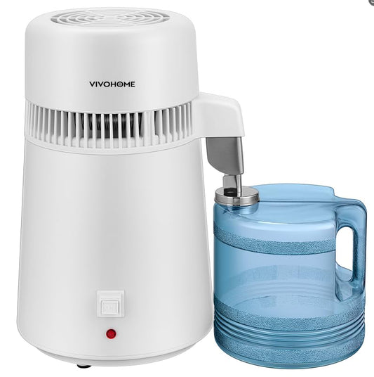 VIVOHOME Water Distiller Countertop 1.06 Gallon/4L 750W Distilled Water Machine with Smart Switch Purifier Filter for Home Office, White - color: White, size: 1.1 gallon