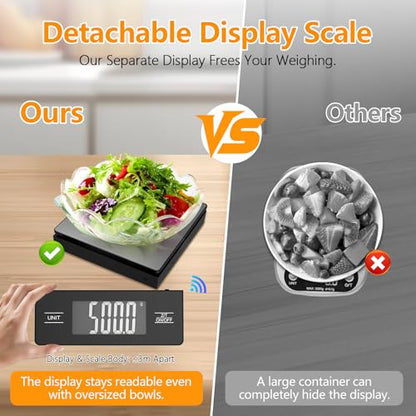 Digital Kitchen Scale with Detachable Display Wireless Food Scale, 11lb/5kg Capacity, 1g Precision, 304 Stainless Steel, Backlit LCD, Tare Function for Baking, Cooking, Meal Prep, Black - color: Matte Black