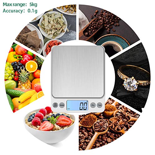 Upgraded Larger Size Digital Food Scale Weight Grams and OZ, 5kg/0.1g Kitchen Scale for Cooking Baking, High Precision Electronic Scale with LCD Display