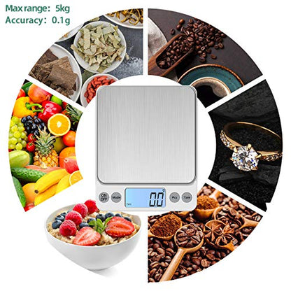 Upgraded Larger Size Digital Food Scale Weight Grams and OZ, 5kg/0.1g Kitchen Scale for Cooking Baking, High Precision Electronic Scale with LCD Display