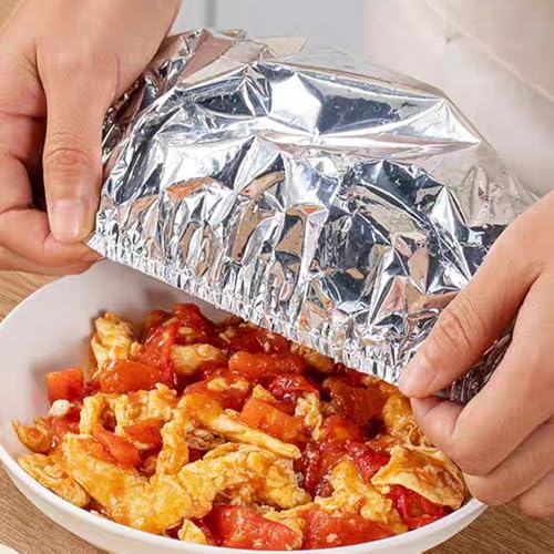 Ouliget Repeatable Film Insulation Cover,Aluminium Foil Elastic Food Bowl Storage Covers,Food Fresh Keeping Bags for Sandwich Wraps Burritos BBQ Cooking Storing Food,10 Pieces
