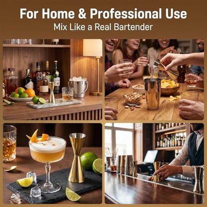 Gold Japanese Jigger 1oz/2oz Double Cocktail Measuring Jigger with Internal Markings (10ml/20ml, 30ml/45ml), Heavy Duty 18/8 Stainless Steel Mirror Finish Bar Tool for Bartending - color: Gold