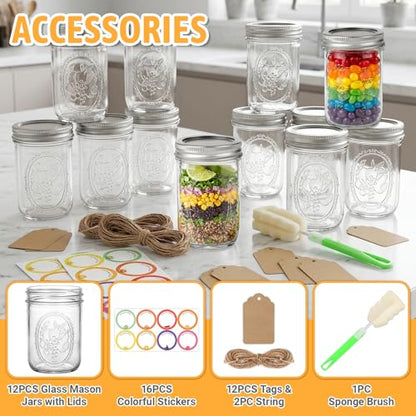 Alotpower Wide Mouth Mason Jars 16 oz 12 Pack with Airtight Lids | Glass Canning Pint Jars with Measurement Marks for Pickling,Fermenting,Preserving,Freezing, Meal Prep,Overnight Oats & Jam - color: 16fl.oz 12pack