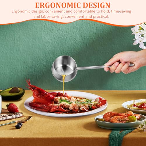 Luxshiny Stainless Steel Soup Ladle With Pour Spout Long Handle Water Oil Ladle for Kitchen Cooking Serving Soups and Drizzle Sauces Silver 280ml
