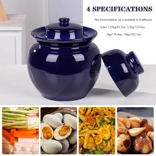 Traditional Water-Sealed Pickle Jar, Large-Diameter Portable Fermentation Crock, Pickled Korean Kimchi, High-Temperature Firing, Hand-Glazed(3.5kg/123.4oz) - size: 3.5kg/123.4oz