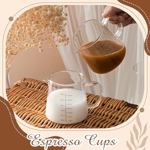 Honeydak 1 Pack 12oz Espresso Measuring Cup, Heat Resistant Glass Milk Frothing Pitcher with V-shaped Spout, Coffee Shot Glass for Latte, Microwave Dishwasher Safe, Gift for Dad Coffee Lovers