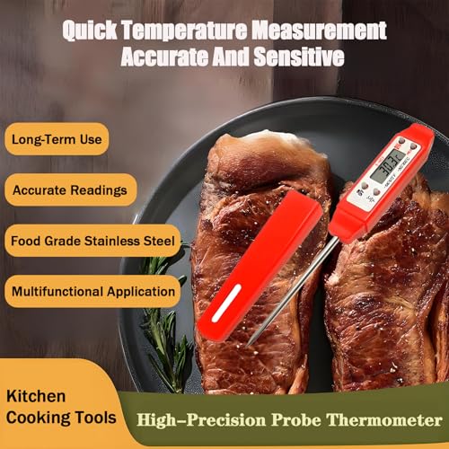 Meat Thermometer - Digital Food Thermometer for Cooking Kitchen - Automatic Calibration Pen Style Electronic Pocket Thermometer for Water Temperature, Barbecue (Red) - color: Red