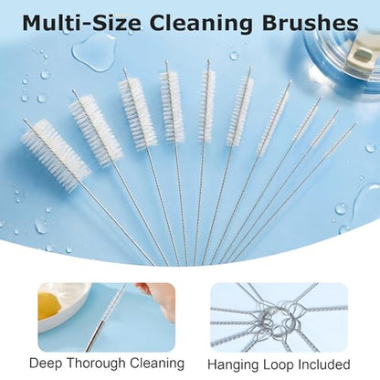 SIMPOR Bottle Cleaning Brush Set - 11Pcs Long Handle Straw Cleaner for Water Bottle, Reusable Pipe Cleaning Brush for Sippy Cup, Drinking Straw, Narrow Neck Bottles, Kettle Spout, Pipes, Tubes