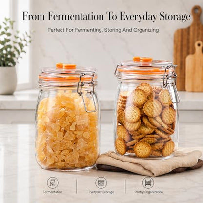 Fermentation Jar, 1.1 Liters Glass Fermenting Jar for Making Sauerkraut, Kimchi, Pickles, Mead, Cider & More, Pack of 2