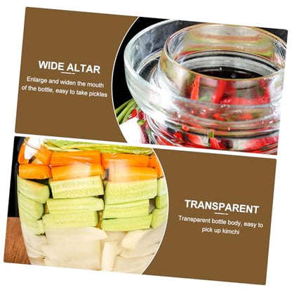 Airtight Glass Pickle Jar 5lb Large Capacity Fermentation Crock with Water-sealed Lid Set Including Inner Cover, Brush, and Tongs for Home Kimchi and Sauerkraut Storage