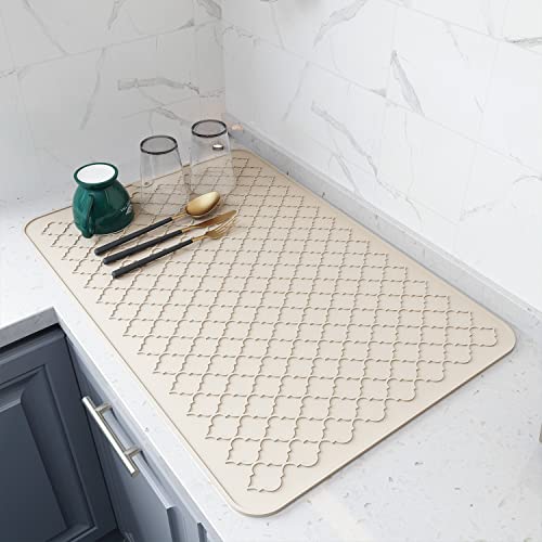 AMOAMI-Dish Drying Mats for Kitchen Counter-Silicone Dish Drying Mat-Kitchen Dish Drying Pad Heat Resistant Mat-Kitchen Gadgets Kitchen Accessories Kitchen Small Appliances(16" x 24", BEIGE) - color: Beige, size: 16" x 24"