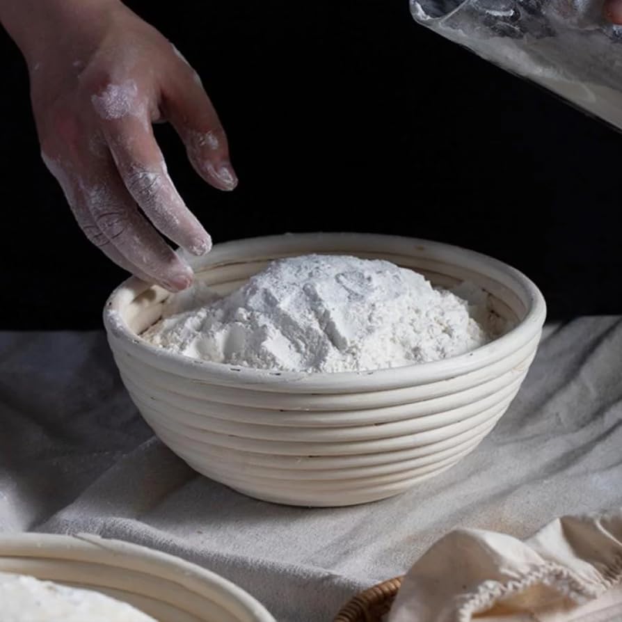 Dimpola Banneton Bread Proofing Basket Banneton Basket Set Sourdough Proofing Basket Round Proofing Bowls Handmade Rattan Baskets and Liners (2 Round 9 inch Baking Set) - style: 2 Round 9 inch Baking Set