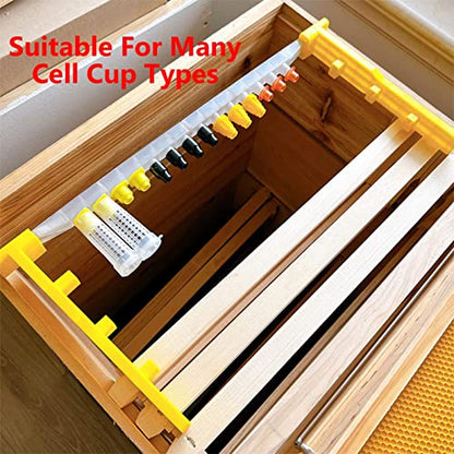 ZffXH JZBZ Beekeeping Queen Cell Cup Holder Frame Bar and Apiculture Mounted Queen Cell Cups Kit (2 Pcs Sides and 4 Pcs Cell Cup Holder Bars Plus 50 Pcs Cell Cups) Queen Rearing Frame for Bees