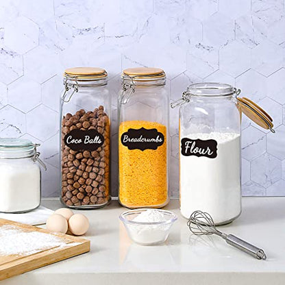 VITEVER [ Taller ] 92oz Glass Jars with Airtight Lid, Large Glass Food Storage Jars, 3 Pack Wide Mouth Airtight Glass Jars for Kitchen Pantry Spaghetti, Square Mason Jars with Labels