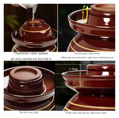 Traditional Chinese Porcelain Pickle Jar - Ceramic Fermentation Crock with Water Seal Airlock Lid for Kimchi and Sauerkraut(6kg) - size: 6kg