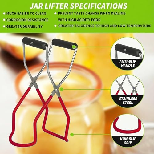 Supa Ant Canning Supplies Starter Kit (Food Grade) - Canning Kits Set for Beginners - 3 Pcs. Including Wide Mouth Jar Funnel, Magnetic Lid Lifter, Stainless Steel Jar Lifter (Assembled in USA) Red - color: Red