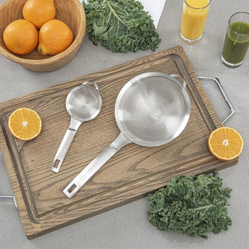 Restaurantware Fine Mesh Strainer - 1 Count - Met Lux 13.19" x 6.3" Stainless Steel Fine Mesh Sieve, Adjustable Tilt Strainer, Hanging Hole, Easy to Clean - Sieve For Flour and Juice - size: 13.25" x 6.25"
