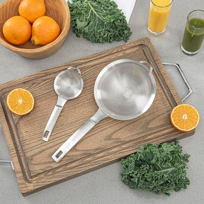 Restaurantware Fine Mesh Strainer - 1 Count - Met Lux 13.19" x 6.3" Stainless Steel Fine Mesh Sieve, Adjustable Tilt Strainer, Hanging Hole, Easy to Clean - Sieve For Flour and Juice - size: 13.25" x 6.25"