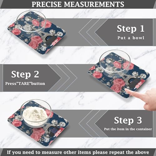 Food Scale Kitchen Scale for Baking Cooking Digital Food Weighing Measuring Scale Small Waterproof Electric Food Scale Blue French Eiffel Tower and Roses - color: Blue French Eiffel Tower and Roses